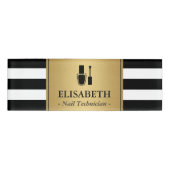 ネイリストのロゴの金ゴールドの白黒のストライプ 名札 (正面)