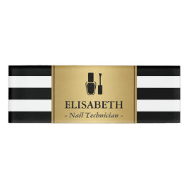 ネイリストのロゴの金ゴールドの白黒のストライプ 名札