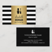 ネイリストエレガント金ゴールドストライプ白黒 名刺 (正面/裏面)
