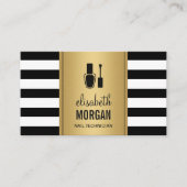ネイリストエレガント金ゴールドストライプ白黒 名刺 (正面)