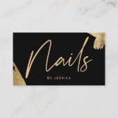 ネイリストエレガント金ゴールドブラシストローク黒 名刺 (正面)