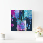 ネイリストカラフル(ばちゃばちゃ)跳ねるデザイン スクエア壁時計 (ホーム)