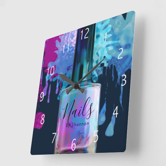 ネイリストカラフル(ばちゃばちゃ)跳ねるデザイン スクエア壁時計 (傾斜)
