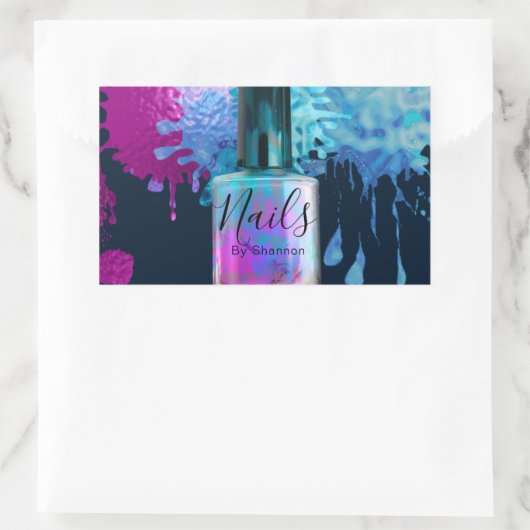 ネイリストカラフル(ばちゃばちゃ)跳ねるデザイン 長方形シール (バッグ)