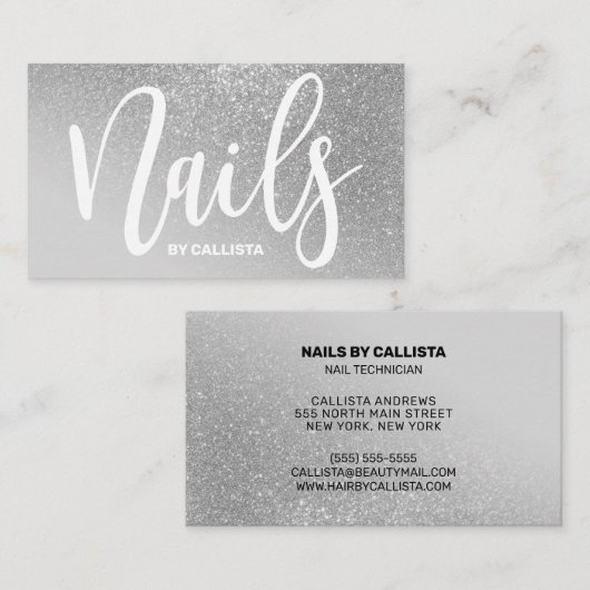ネイリストグレーシルバーグリッタータイポグラフィ 名刺 (正面/裏面)