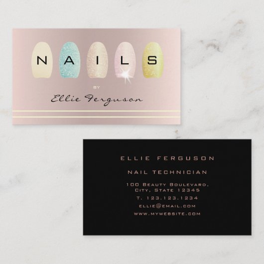 ネイリストサロングリッターグラデーションバラ金ゴールド 名刺 (正面/裏面)