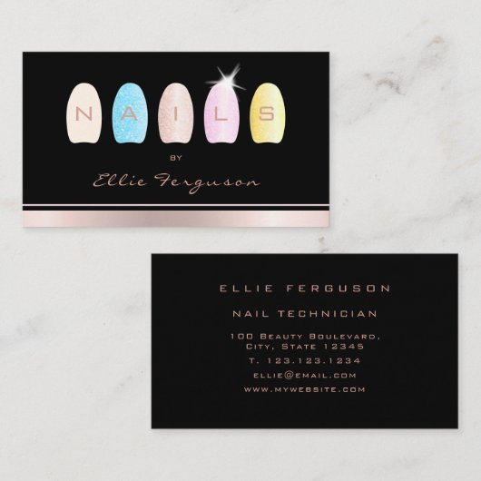 ネイリストサロングリッターグラムバラ金ゴールド 名刺 (正面/裏面)