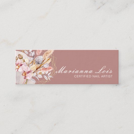 ネイリストサロン金ゴールドボヘミア花模様 スキニー名刺 (正面)