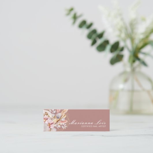 ネイリストサロン金ゴールドボヘミア花模様 スキニー名刺 (スタンド正面)