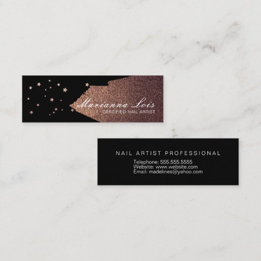 ネイリストサロン金ゴールドポーランドスターズブロンズ スキニー名刺 (正面/裏面)