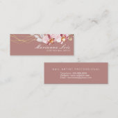 ネイリストサロン金ゴールド水彩花模様ピンク スキニー名刺 (正面/裏面)