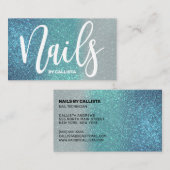 ネイリストセルリアンブルーティール(緑がかった色)トリプルグリッター 名刺 (正面/裏面)