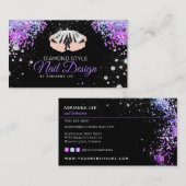 ネイリストダイヤモンドグリッターパープルネイルサロン 名刺 (正面/裏面)