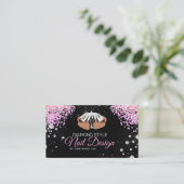 ネイリストダイヤモンドグリッターピンク&ブラックサロン 名刺 (スタンド正面)