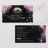 ネイリストダイヤモンドグリッターピンク&ブラックサロン 名刺 (正面/裏面)
