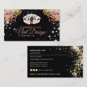 ネイリストダイヤモンドグリッターロゴ爪、 ネイルショップバス 名刺 (正面/裏面)