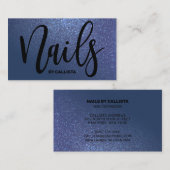 ネイリストネイビーブルーグリッタータイポグラフィ 名刺 (正面/裏面)