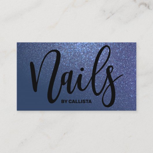 ネイリストネイビーブルーグリッタータイポグラフィ 名刺 (正面)