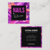 ネイリストネオンピンクモダン抽象芸術サロン スクエア名刺 (正面/裏面)