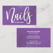 ネイリストバイオレットパープルグリッタータイポグラフィ 名刺 (正面/裏面)
