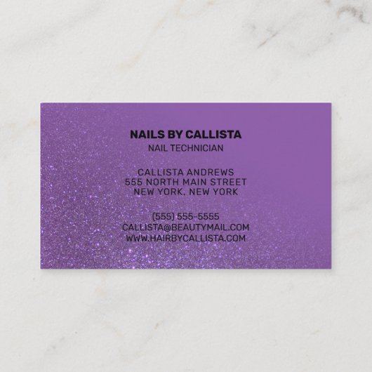 ネイリストバイオレットパープルグリッタータイポグラフィ 名刺 (裏面)