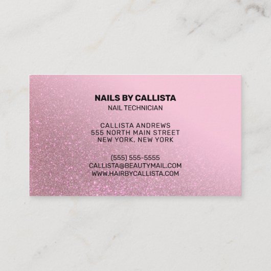 ネイリストバラピンクグリッタータイポグラフィ 名刺 (裏面)