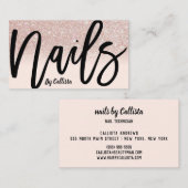 ネイリストバラ金ゴールドグリッターピンクタイポグラフィ 名刺 (正面/裏面)