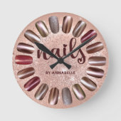 ネイリストバラ金ゴールド パーソナライズされた ラウンド壁時計 (正面)