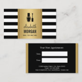 ネイリストブラック金ゴールドストライプアポイントメント 予約カード (正面/裏面)