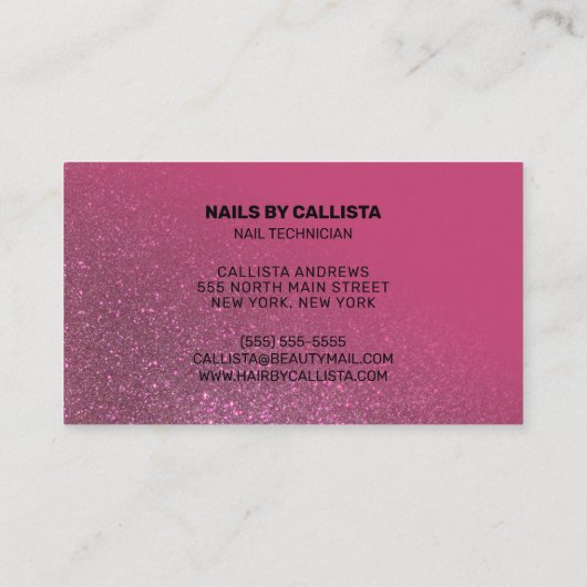 ネイリストベリーピンクグリッタータイポグラフィ 名刺 (裏面)