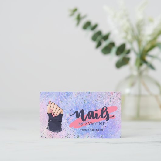ネイリストホログラフィックグリッターピンクと青 名刺 (スタンド正面)