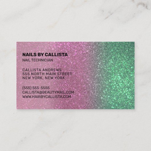 ネイリストマーメイドグリーンピンクトリプルグリッター 名刺 (裏面)