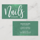 ネイリストマーメイドティール(緑がかった色)グリッタータイポグラフィ 名刺 (正面/裏面)