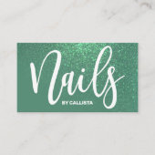 ネイリストマーメイドティール(緑がかった色)グリッタータイポグラフィ 名刺 (正面)