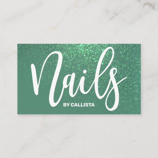 ネイリストマーメイドティール(緑がかった色)グリッタータイポグラフィ 名刺 (正面)