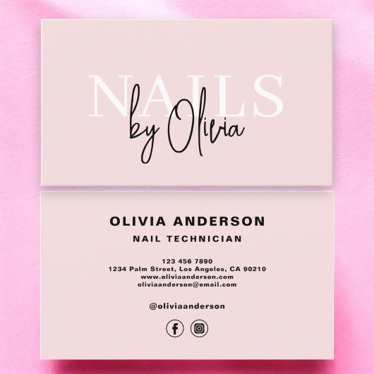 ネイリストモダンタイポグラフィ赤面ピンク 名刺