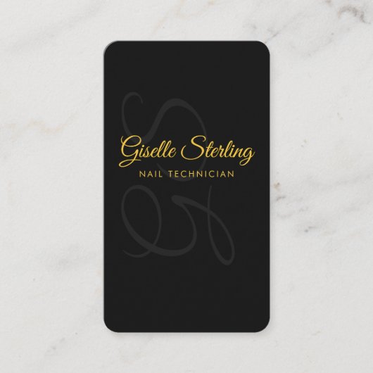 ネイリストモノグラムブラック金ゴールドQRコード美しい 名刺 (正面)