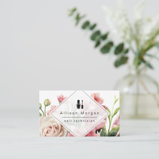 ネイリストロゴモダン幾何学的シックフローラ 名刺 (スタンド正面)