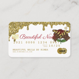 ネイリスト滴下金ゴールドグリッタークレジットスタイル 名刺