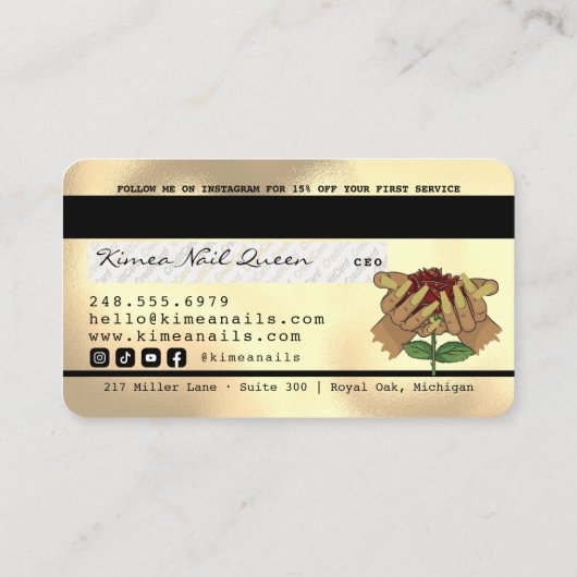 ネイリスト滴下金ゴールドグリッタークレジットスタイル 名刺 (裏面)