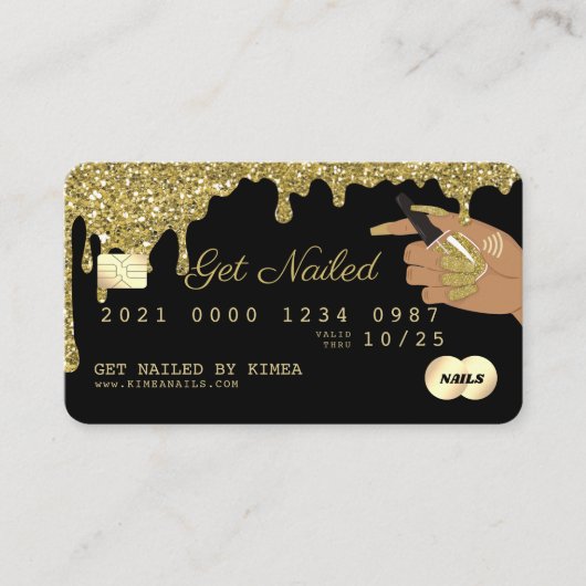 ネイリスト滴下金ゴールドグリッタークレジットスタイル 名刺 (正面)