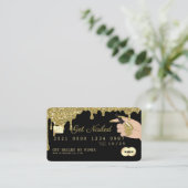 ネイリスト滴下金ゴールドグリッタークレジットスタイル 名刺 (スタンド正面)