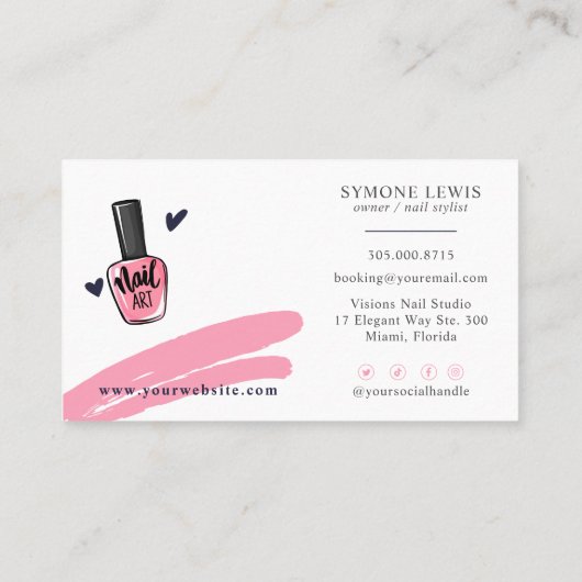 ネイリスト美しいサロンピンクアンドネイビーブルーブー 名刺 (裏面)