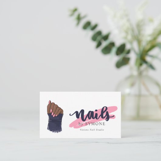 ネイリスト美しいサロンピンクアンドネイビーブルー 名刺 (スタンド正面)