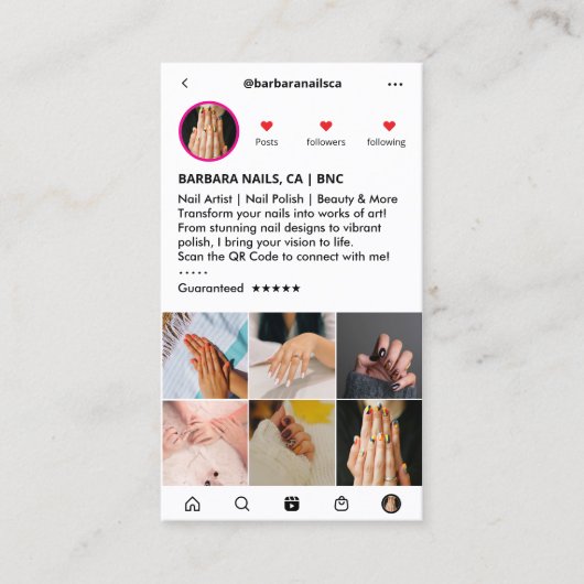 ネイリスト美しいサロンInstagramロイヤリティ 名刺 (正面)