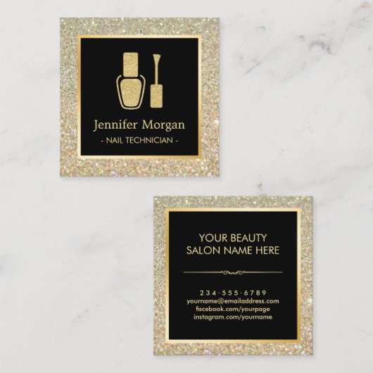 ネイリスト金ゴールドグリッターポーランドボトル スクエア名刺 (正面/裏面)