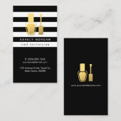 ネイリスト金ゴールドポーランドボトルB&Wストライプズ 名刺 (正面/裏面)