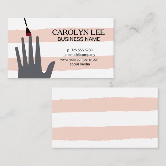 ネイリスト |ヴィンテージピンク白ストライプ色 名刺 (正面/裏面)