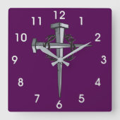 ネイルおよびとげの時計の十字 スクエア壁時計 (正面)