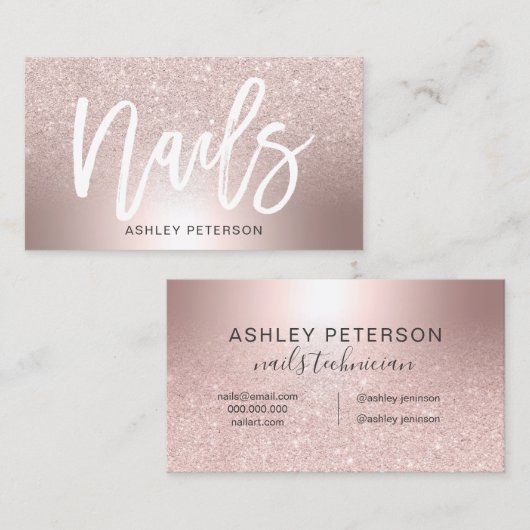 ネイルのばら色の金ゴールドのグリッターのグラデーションな金属ホイル 名刺 (正面/裏面)